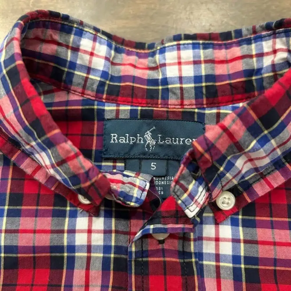 Polo Ralph Lauren Boys Red Blue Plaid Long Sleeve Button Down Shirt  5